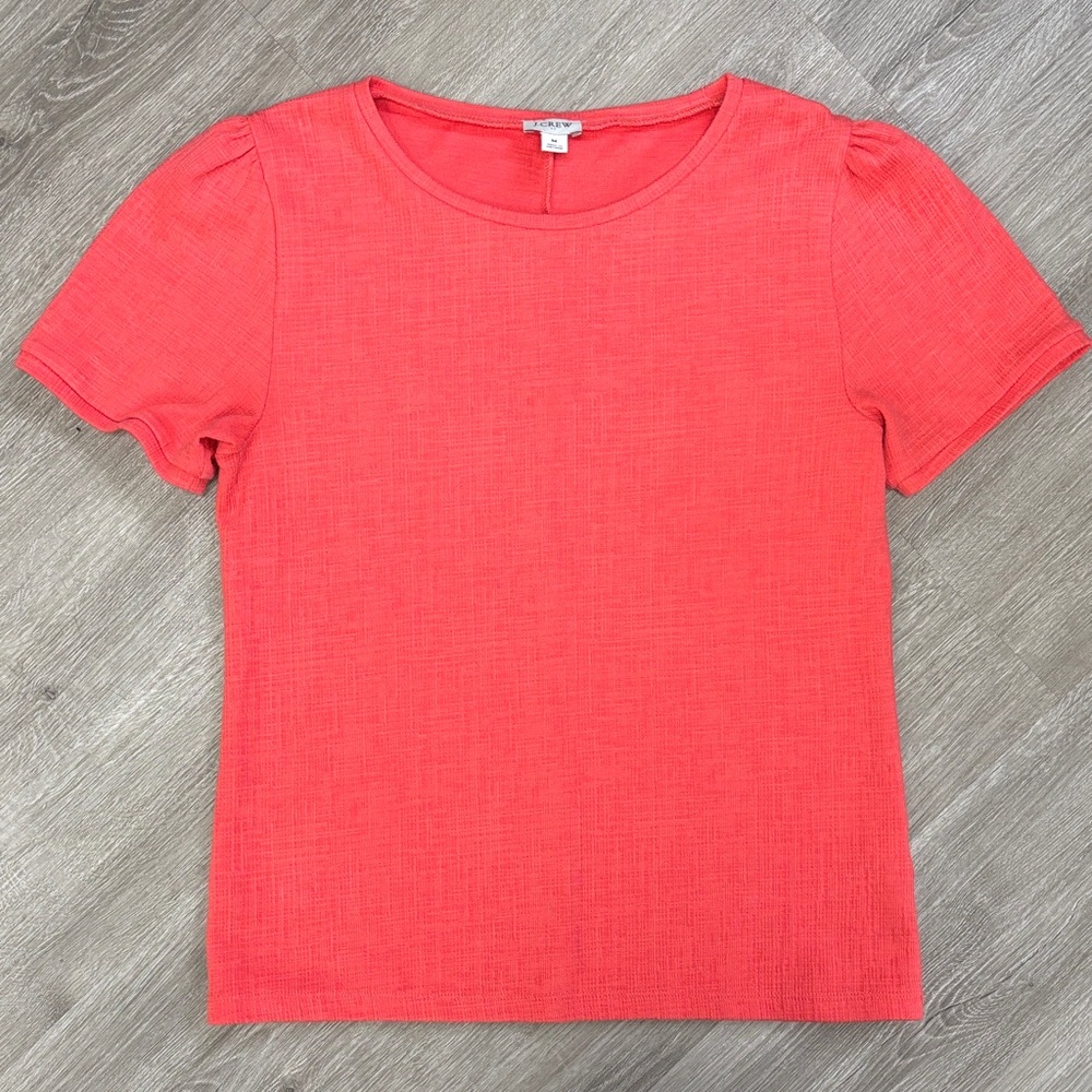 J. Crew women's short-sleeve knit blouse puff sleeves size medium Coral